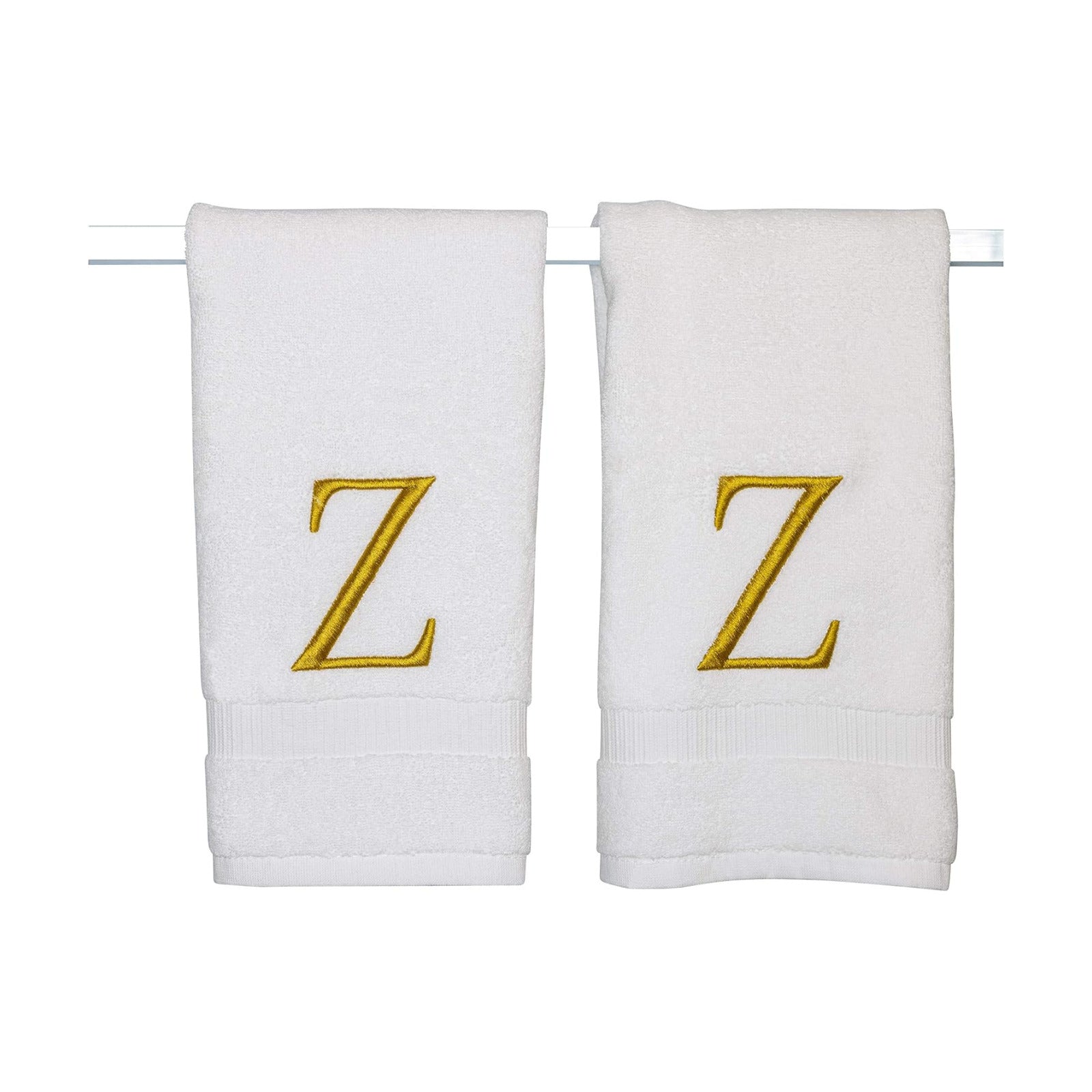 White with Gold Monogrammed Hand Towels for Bathroom - Set of 2 Letter Z | Luxury Hotel Quality Initial Towels For