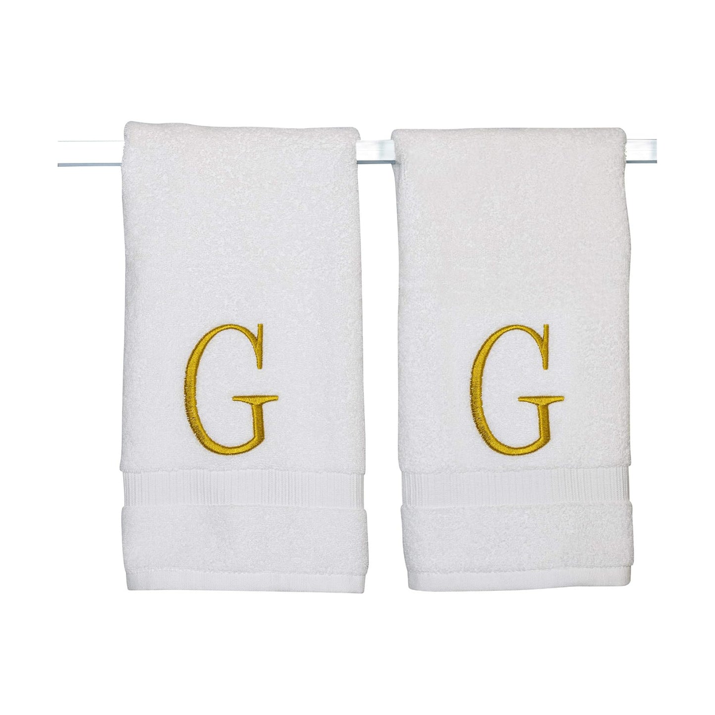 White with Gold Monogrammed Hand Towels for Bathroom - Set of 2 Letter G | Luxury Hotel Quality Initial Towels For