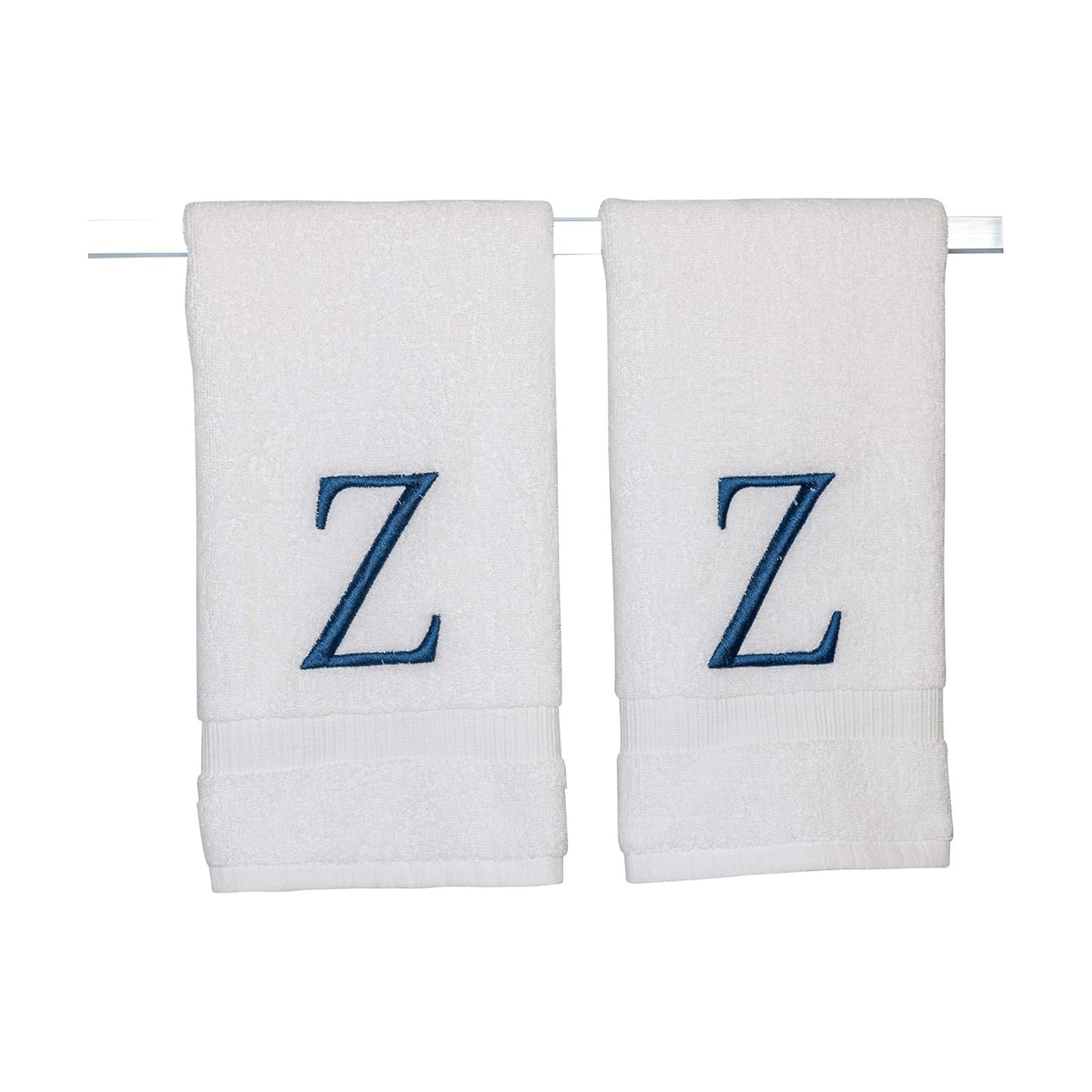 White with Navy Monogrammed Hand Towels for Bathroom - Set of 2 Letter Z | Luxury Hotel Quality Initial Towels For