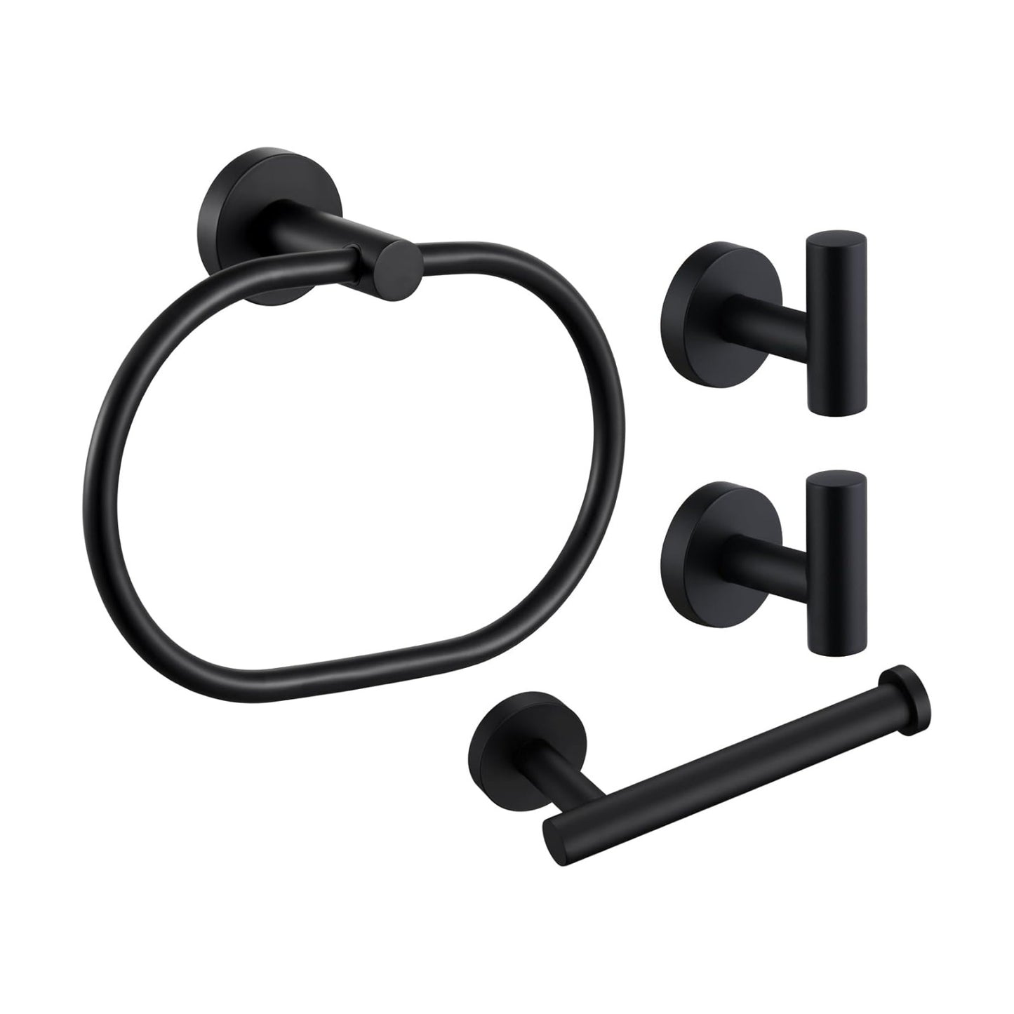Angle Simple Bathroom Hardware Set Matte Black, Bathroom Accessories 4 Pcs | SUS304 Stainless Steel, Bath Fixture Set