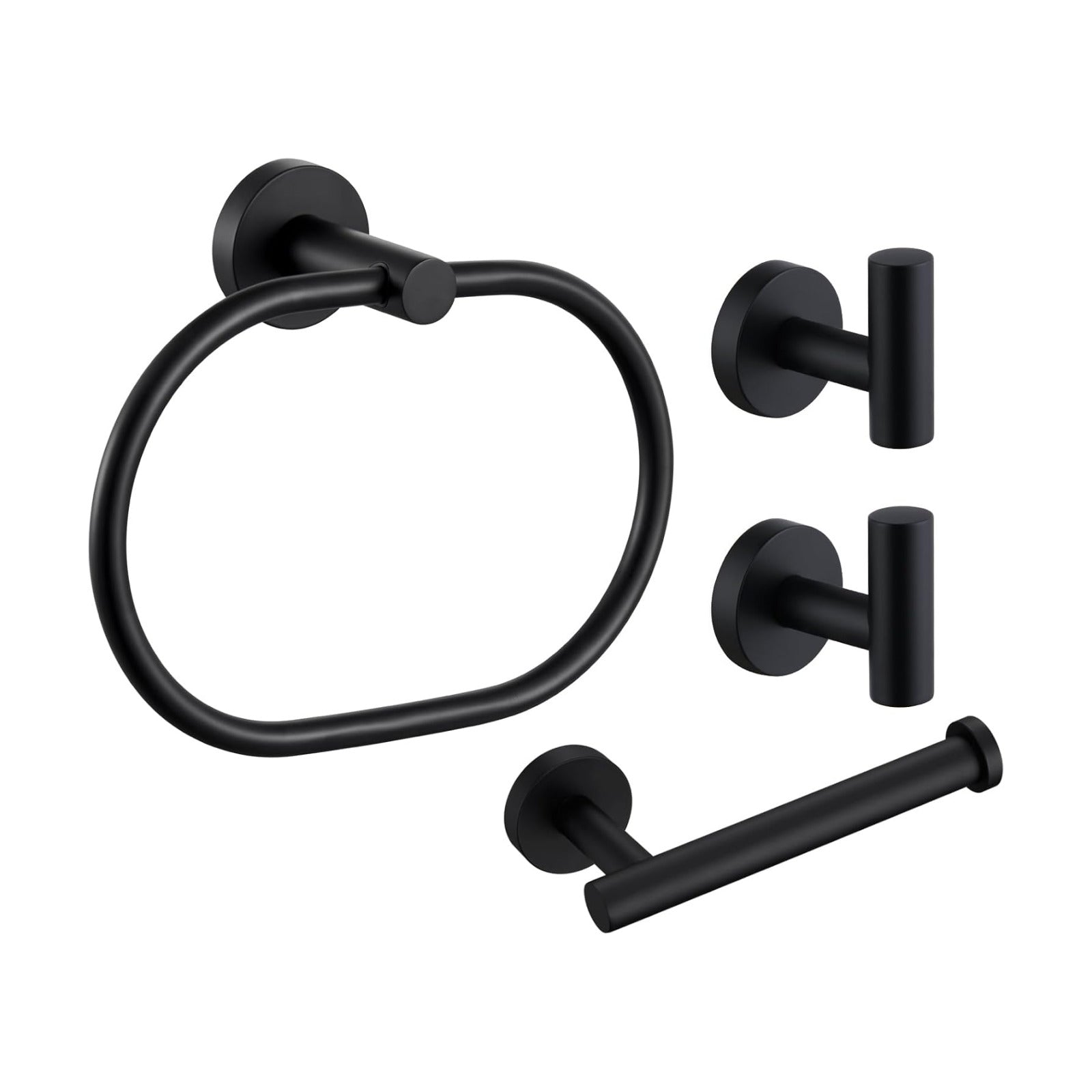 Angle Simple Bathroom Hardware Set Matte Black, Bathroom Accessories 4 Pcs | SUS304 Stainless Steel, Bath Fixture Set