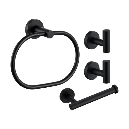 Angle Simple Bathroom Hardware Set Matte Black, Bathroom Accessories 4 Pcs | SUS304 Stainless Steel, Bath Fixture Set