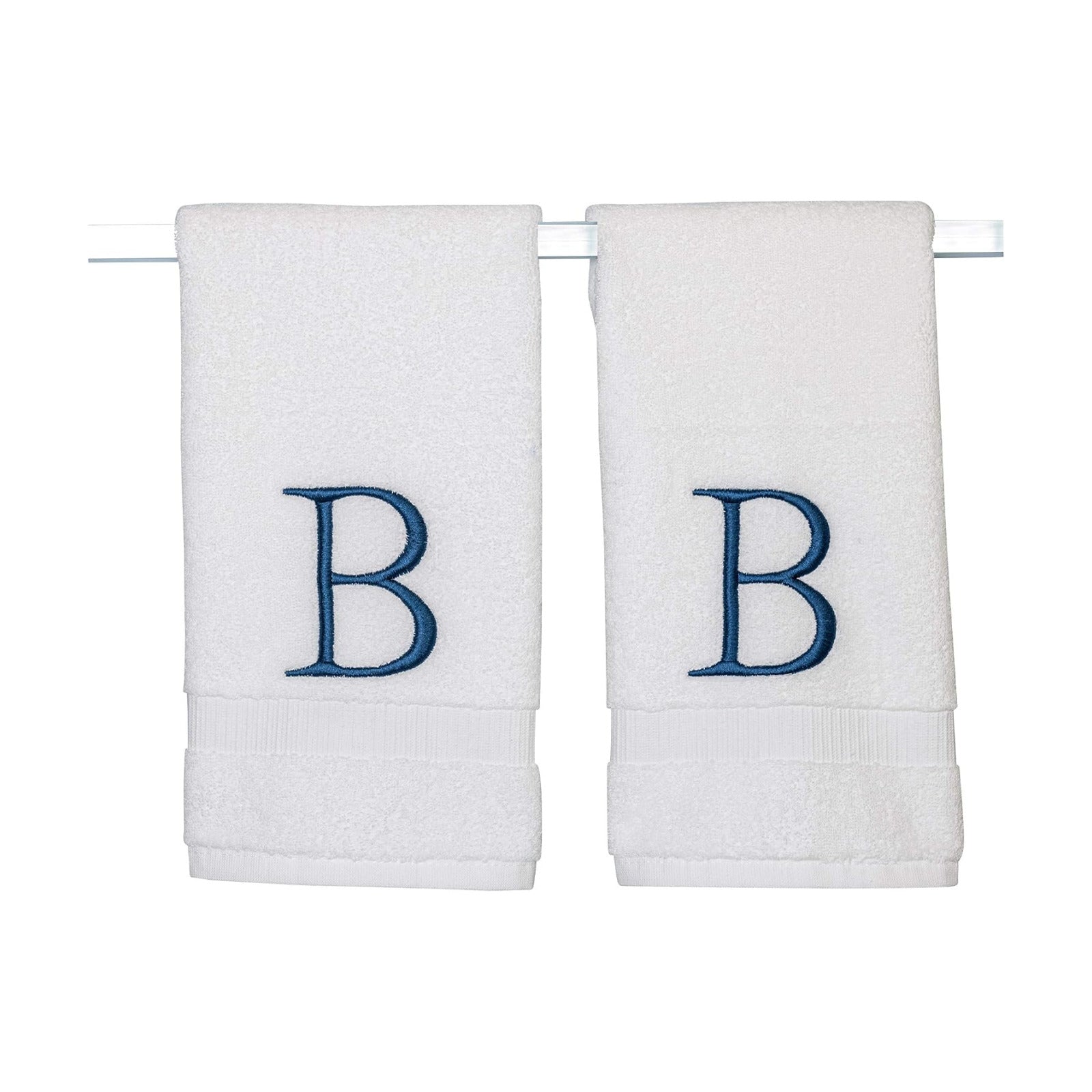 White with Navy Monogrammed Hand Towels for Bathroom - Set of 2 Letter B | Luxury Hotel Quality Initial Towels For