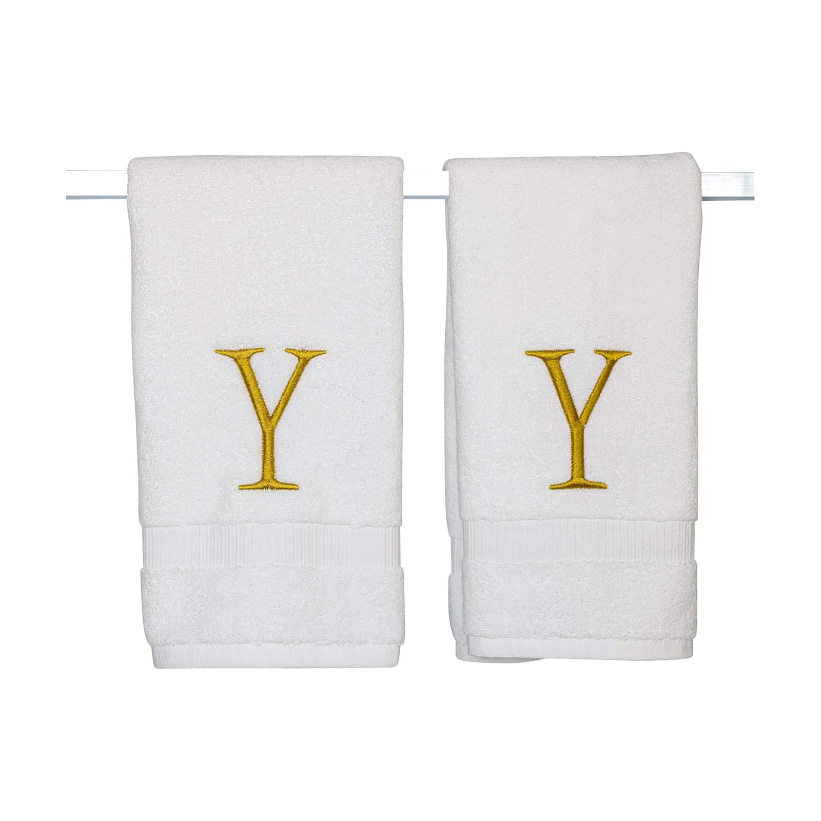 White with Gold Monogrammed Hand Towels for Bathroom - Set of 2 Letter Y | Luxury Hotel Quality Initial Towels For