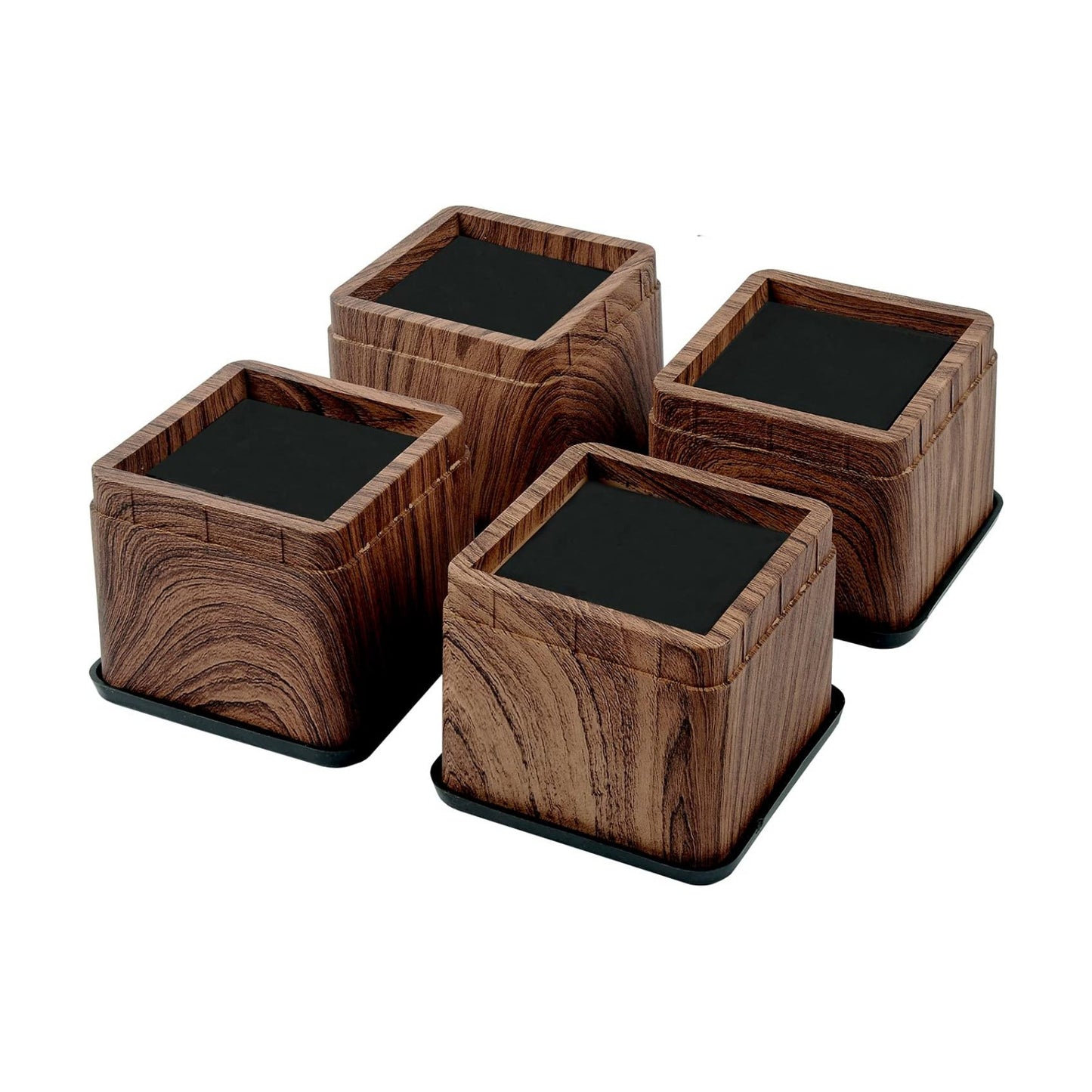 BTSD-home Wood Bed Risers 3 Inch, 4 Pack | Heavy Duty Square Furniture Lifters for Under-Bed Storage, Dorms, Tables and