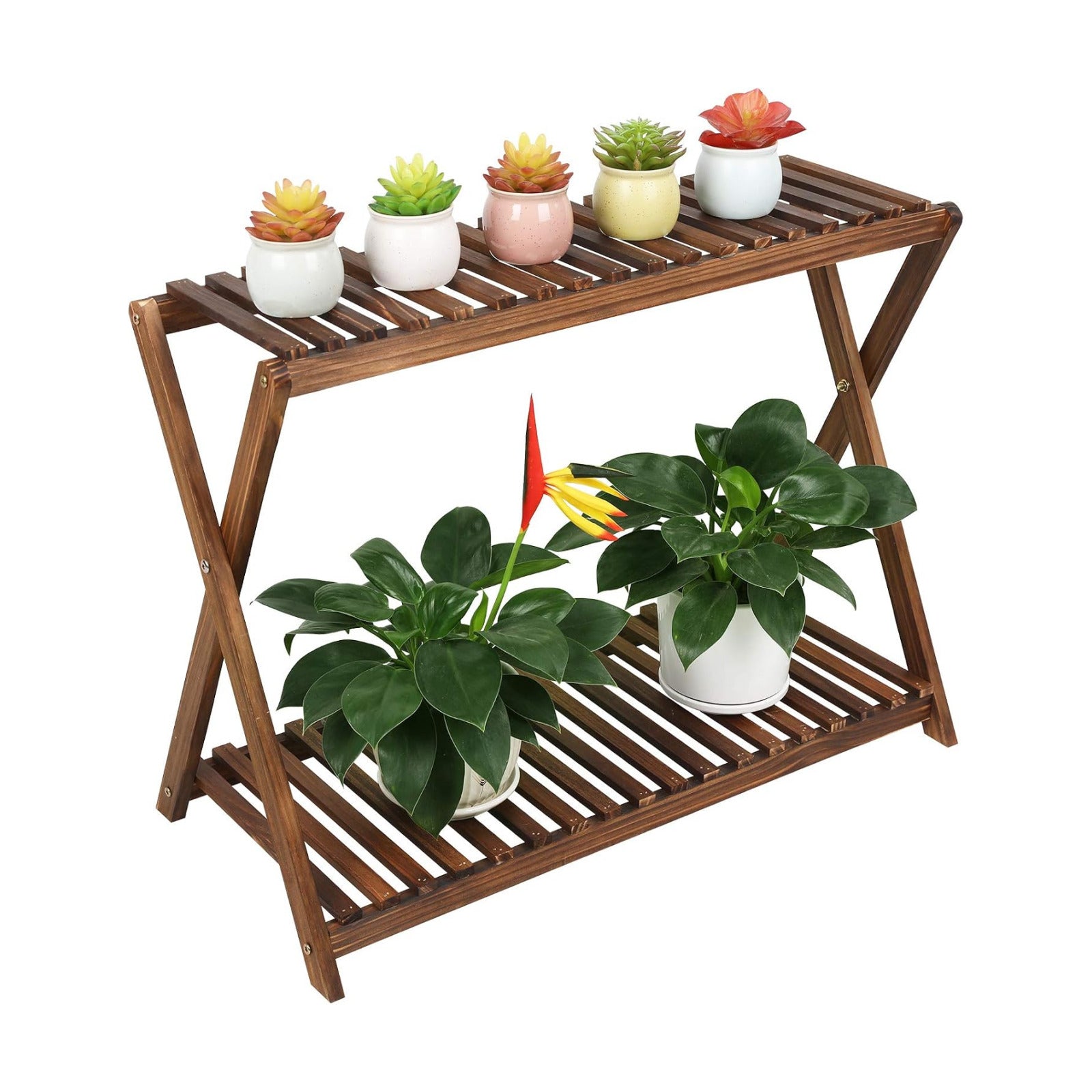 Wood Plant Stand Shelf Indoor Outdoor 2 Tier Plant Bench Corner | Stepped Flower Stand Plant Table Planter Shelf Holder