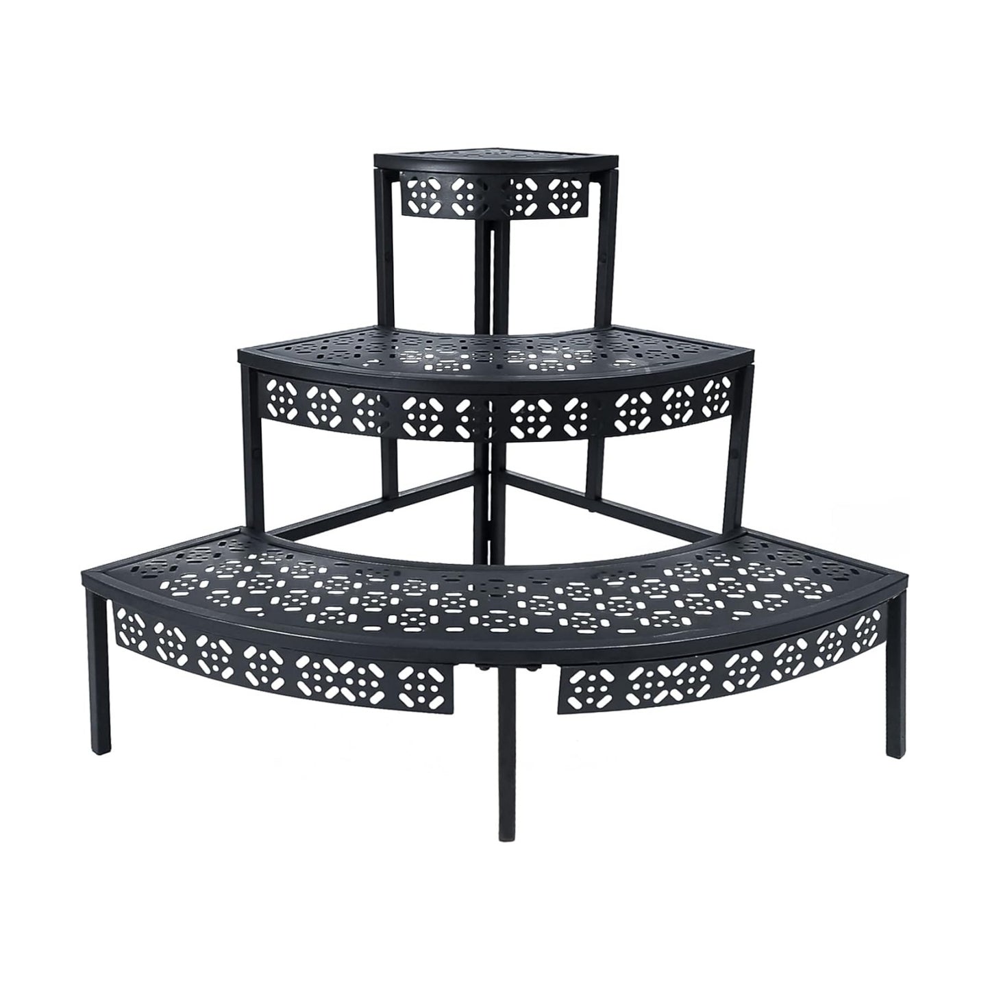 aboxoo 3-Tier Metal Plant Stand, Stair-Step Corner Shelf for Indoor/Outdoor | Holds multiple flower pots,Quarter-round