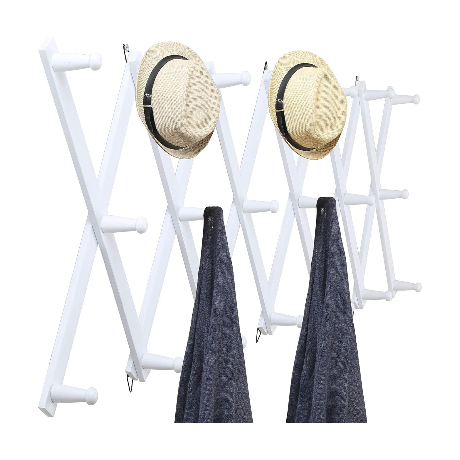 WEBI Accordion Wall Hanger,Wooden Expandable Coat Rack Wall Mounted,Accordion Hat Rack for Wall,Accordion Hook Rack for