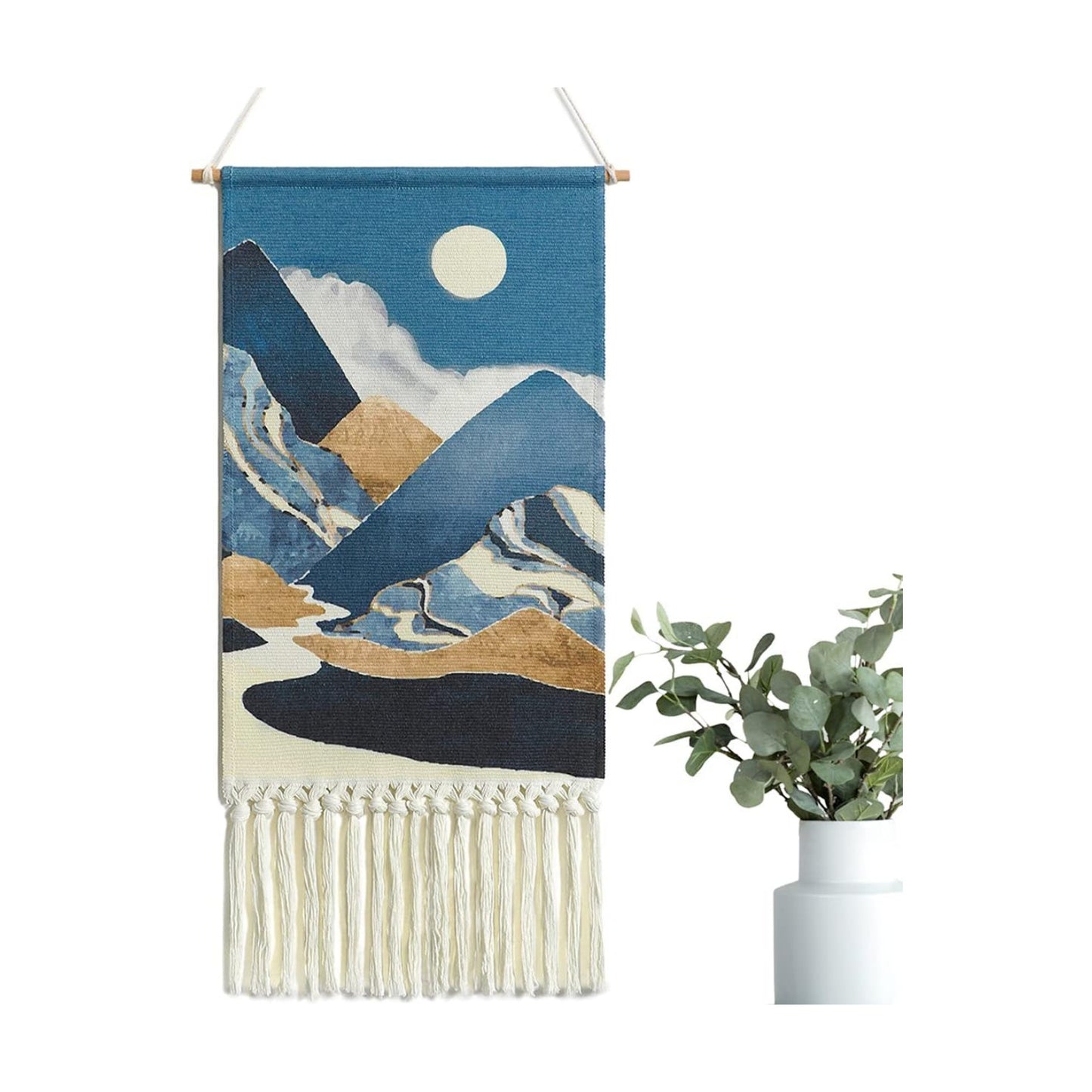 Macrame Woven Wall Hanging Tapestry Boho Wall Art Moon Mountain Chic Home Decor Bohemian Aztec