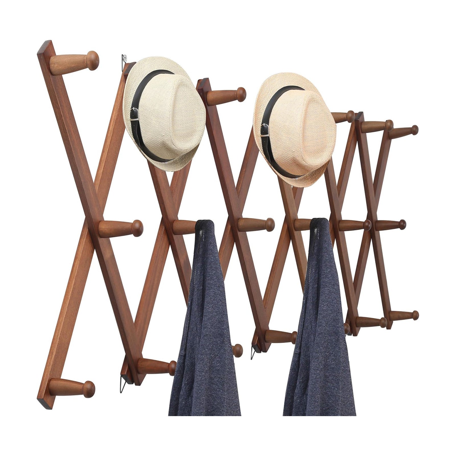 WEBI Accordion Wall Hanger,Expandable Wooden Coat Rack Wall Mounted,Accordion Hat Rack for Wall,Accordion Hook Rack for
