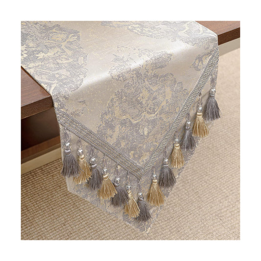 Loom and Mill Luxury Elegant Damask Table Runner 72 inches Long, Beige | Jacquard Table Runners with Handmade