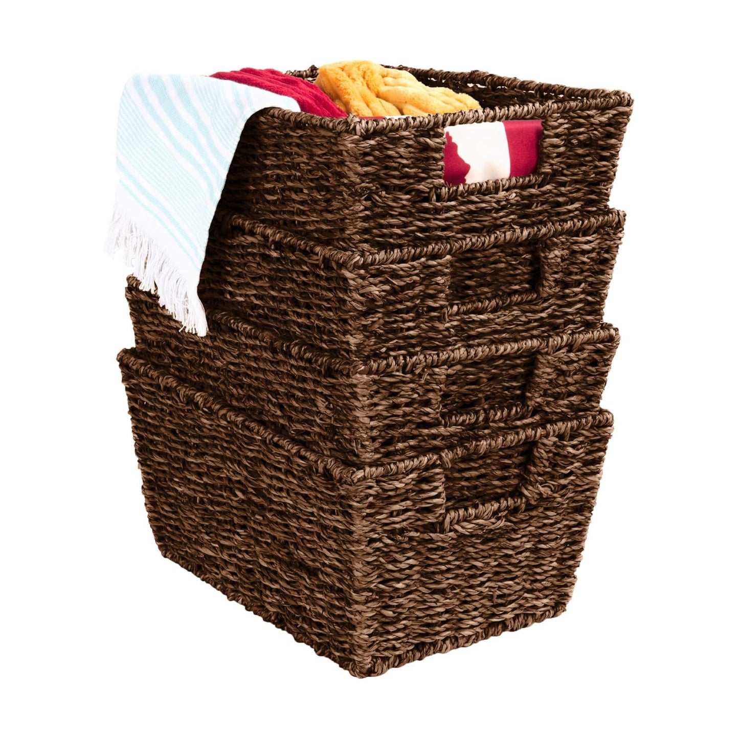 Rustic Multipurpose Stackable Seagrass Storage Basket / Brown / Set of 4