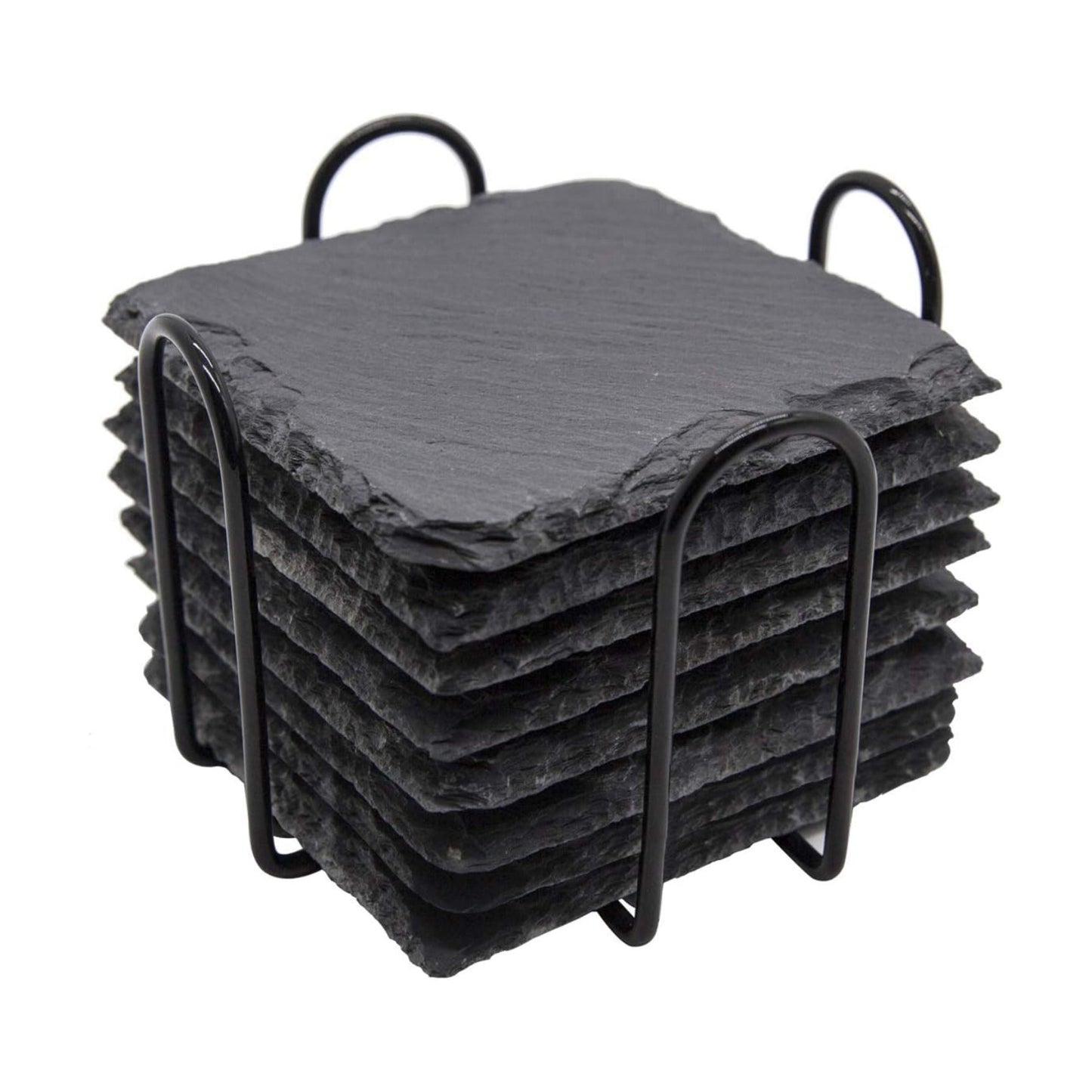Metal Holder / Stone Coaster Set Tabletop Protection / Black / 4 Inch / Set of 8