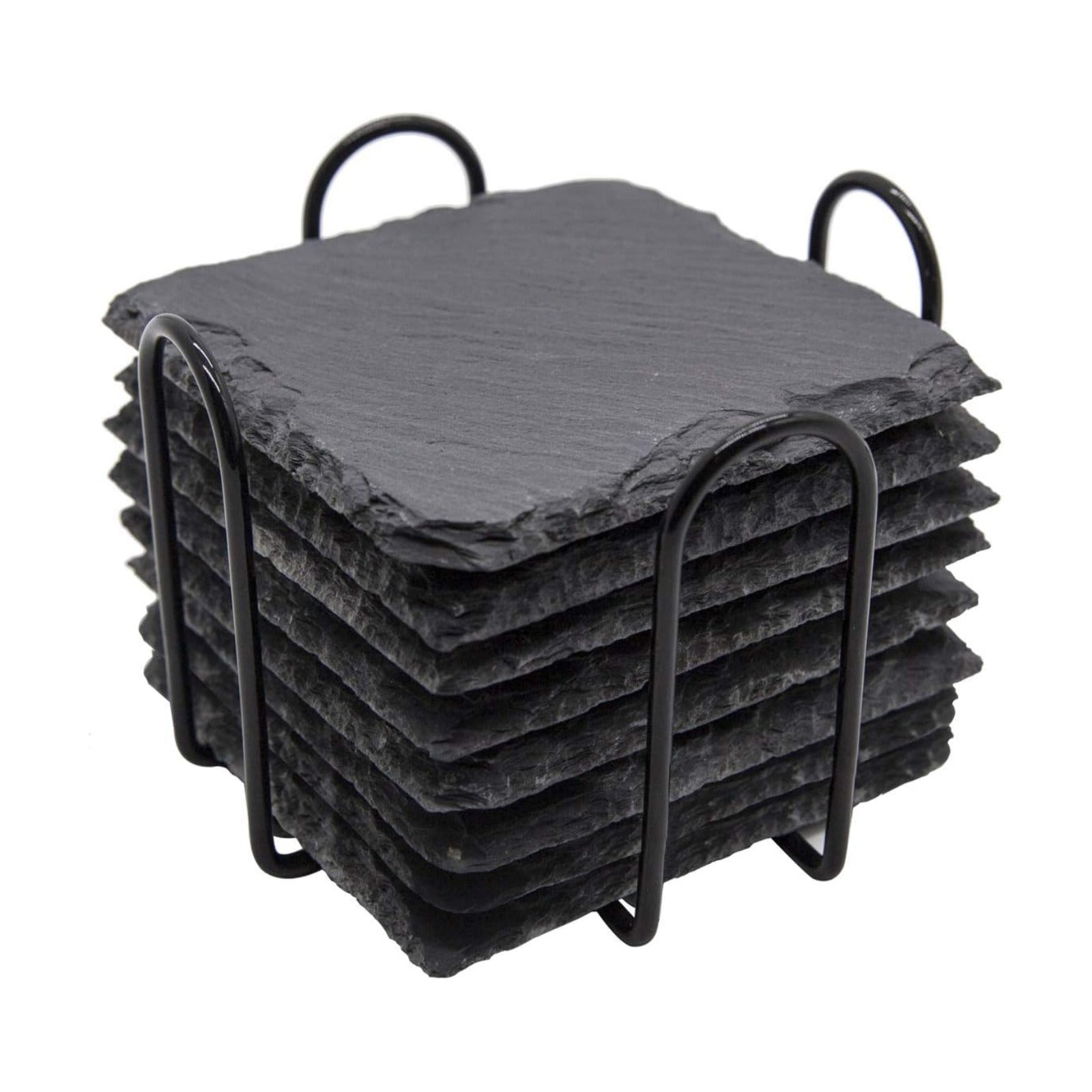 Metal Holder / Stone Coaster Set Tabletop Protection / Black / 4 Inch / Set of 8