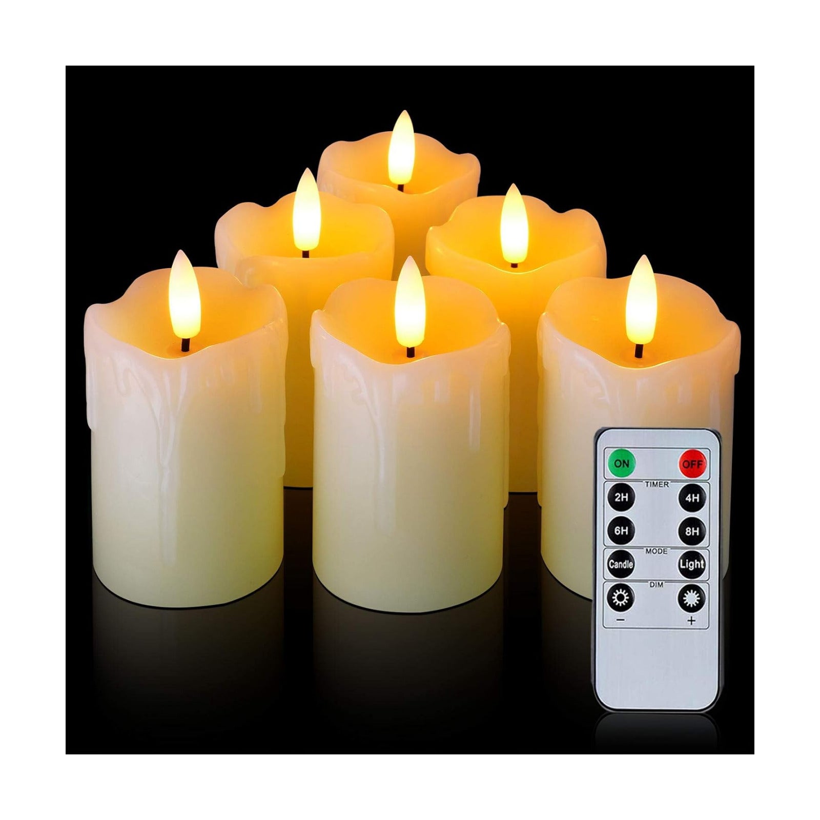 Homemory 2"x3" Real Wax Flameless Votive Candles, Timer Remote, 6 Pack | Brightness adjust, 2/4/6/8h timer, 400+ Hrs