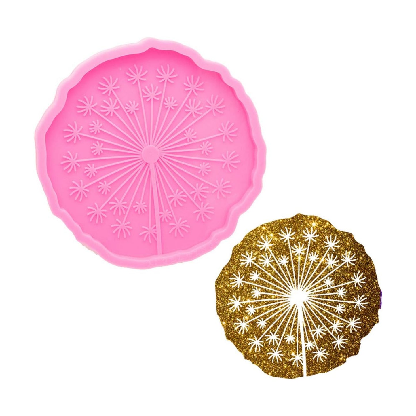 Super Shiny Dandelion Coaster Resin Molds Silicone Coaster Mold Round Flowers Shape Silicone Molds