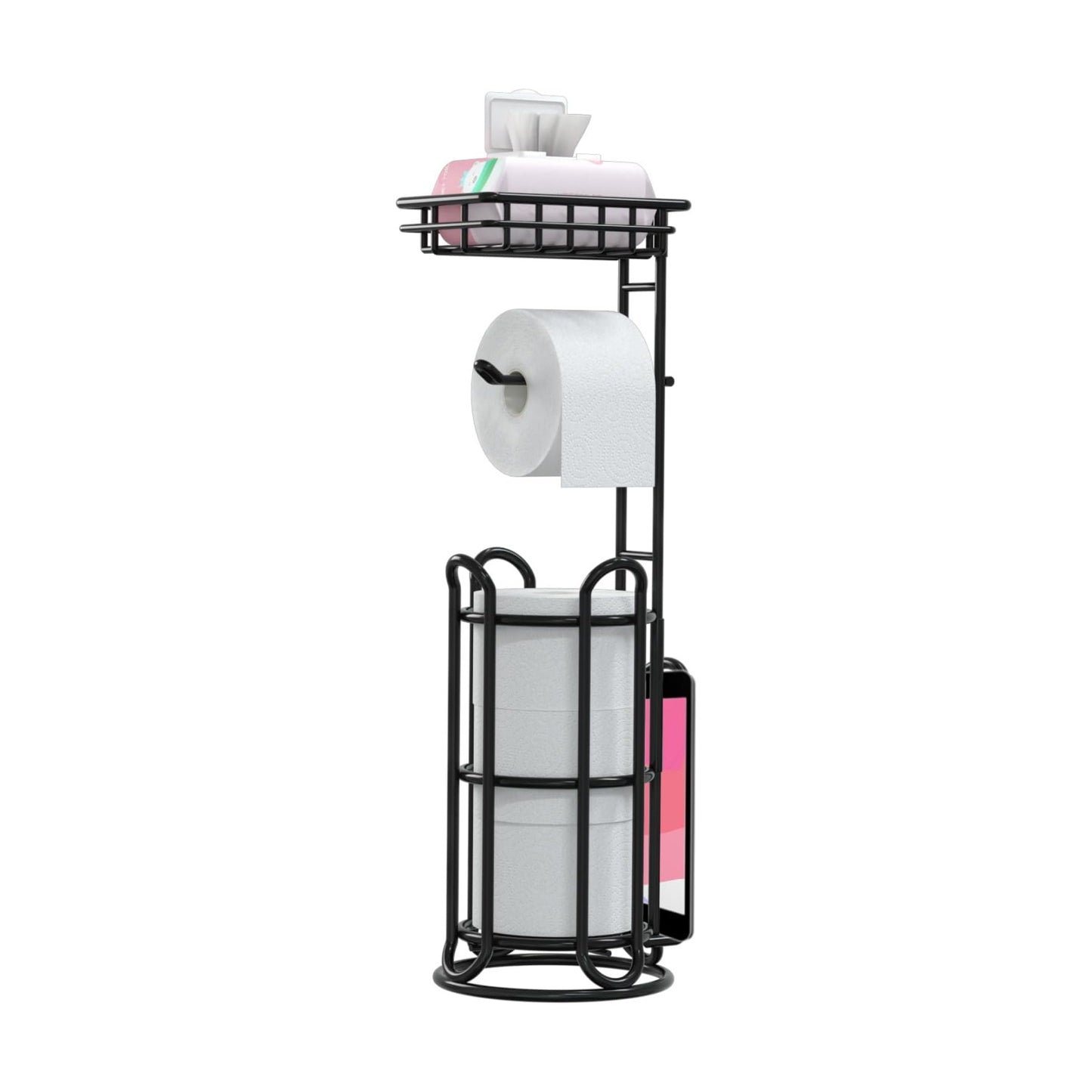[Upgrade] Toilet Paper Holder Stand with Shelf Tissue Holders for Bathroom Free Standing Bath Tissue Roll Holder