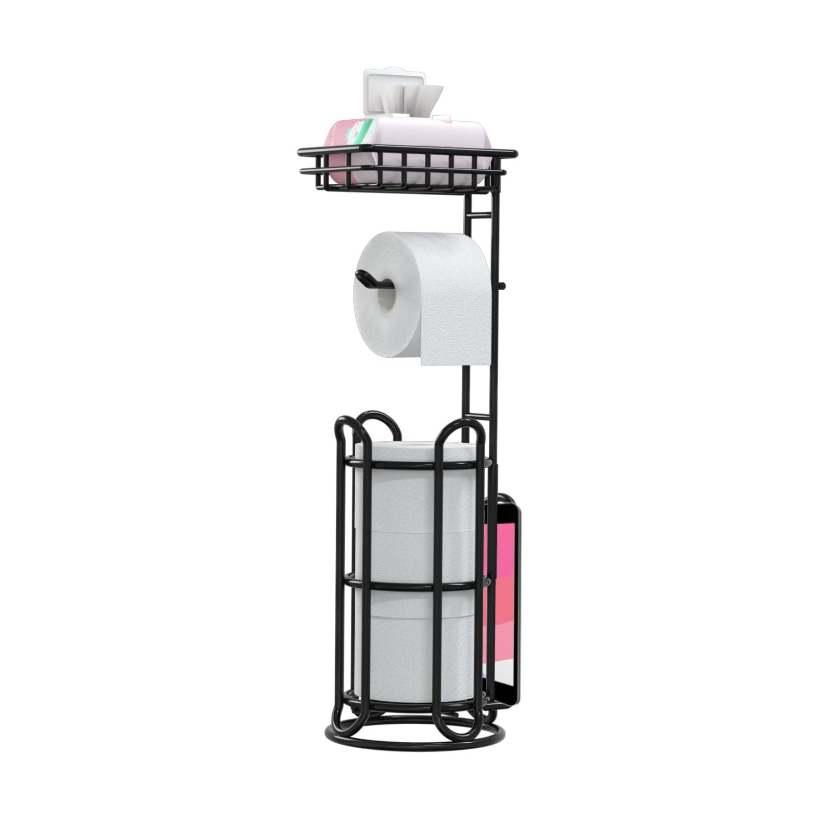 [Upgrade] Toilet Paper Holder Stand with Shelf Tissue Holders for Bathroom Free Standing Bath Tissue Roll Holder