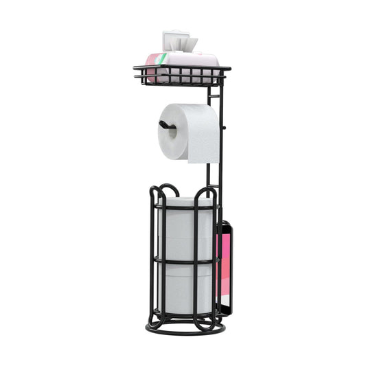 [Upgrade] Toilet Paper Holder Stand with Shelf Tissue Holders for Bathroom Free Standing Bath Tissue Roll Holder