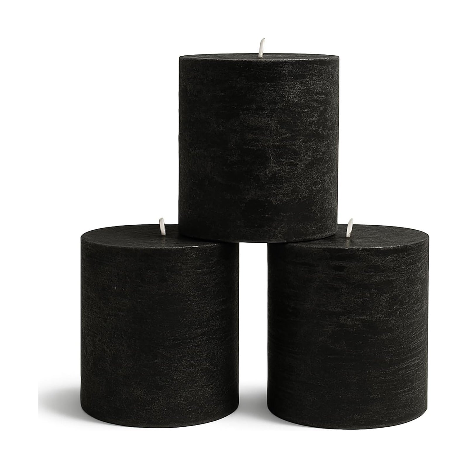 3x3 Pillar Candles Set of 3 - Rustic Unscented No Drip Black Candles for Halloween Decor, Parties, Gothic Décor