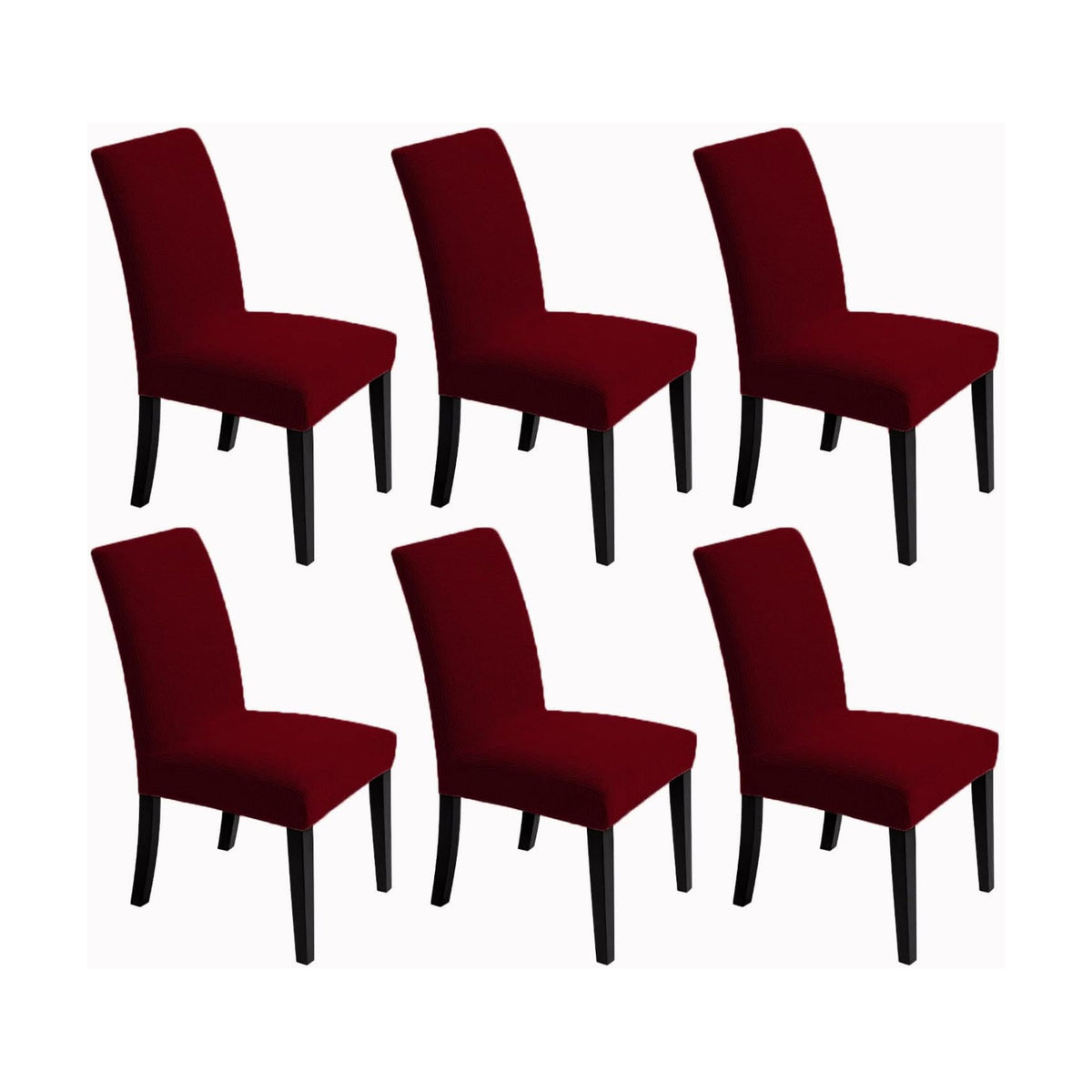 Chair Covers for Dining Room - Stretch Chair Slipcovers for Decorative Seat Protector Armless Removable Washable Elastic Dinner Universal Spandex Solid Chair Slip Covers Set (Wine Red,6)
