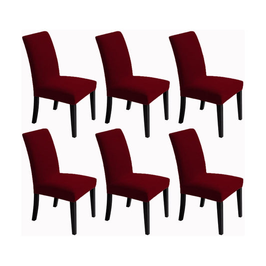 Chair Covers for Dining Room - Stretch Chair Slipcovers for Decorative Seat Protector Armless Removable Washable Elastic Dinner Universal Spandex Solid Chair Slip Covers Set (Wine Red,6)