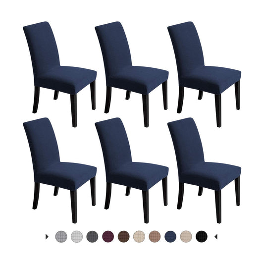 Chair Covers for Dining Room - Stretch Chair Slipcovers for Decorative Seat Protector Armless Removable Washable Elastic Dinner Universal Spandex Solid Chair Slip Covers Set (Navy,6)