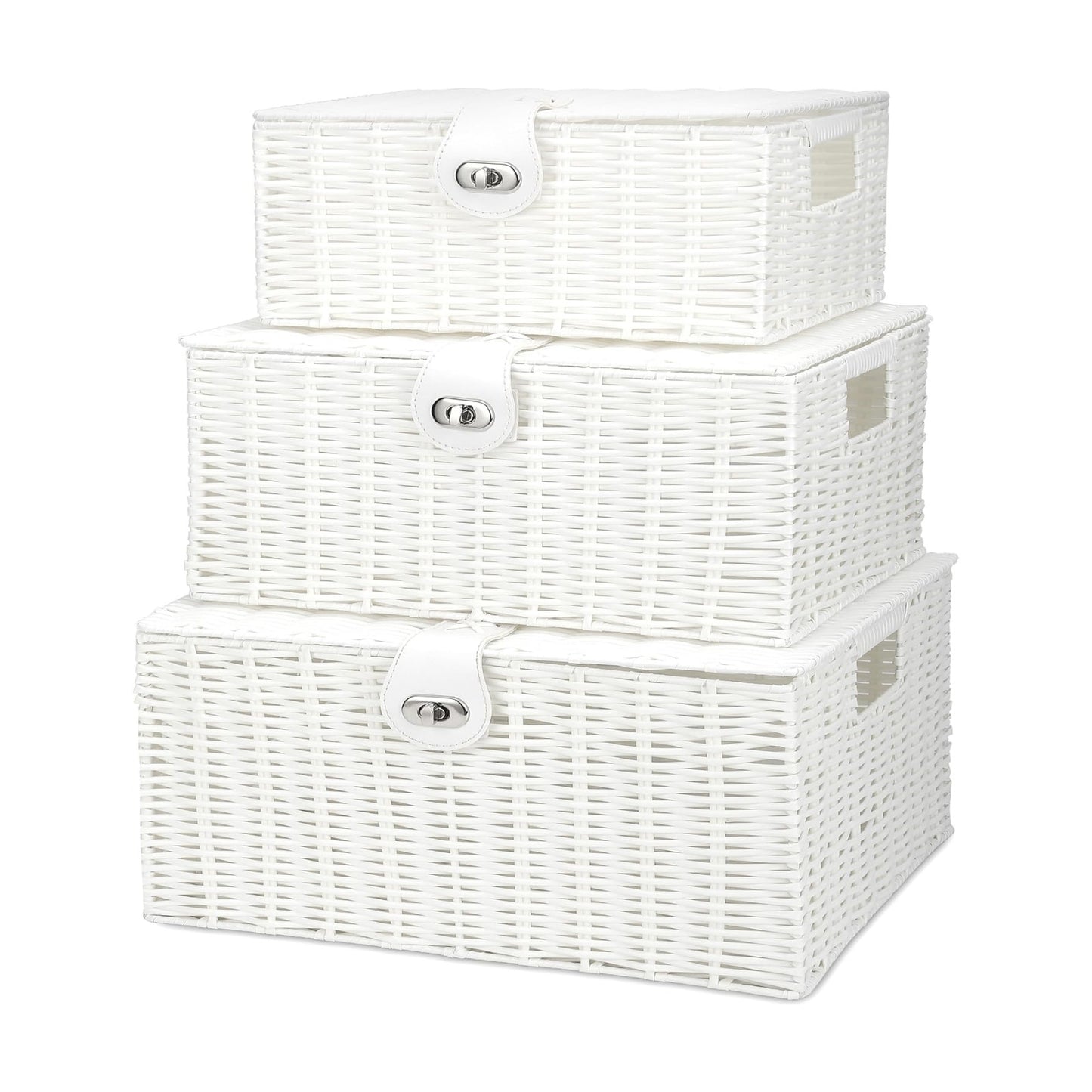 Woven Basket / Wicker Storage Baskets / White / Set of 3
