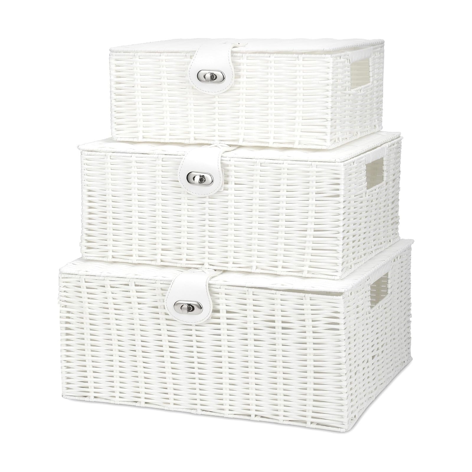 Woven Basket / Wicker Storage Baskets / White / Set of 3