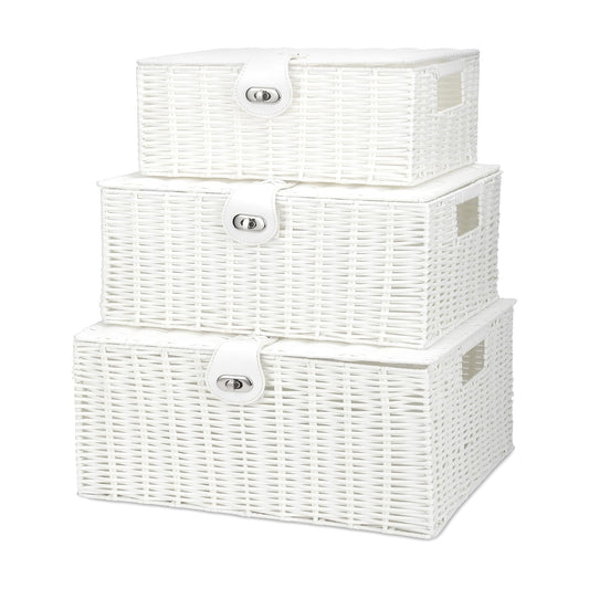 Woven Basket / Wicker Storage Baskets / White / Set of 3