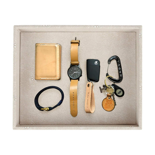 Vanity Tray / Dresser Jewelry Tray / Light Grey Shagreen / 10.2 x 8.4 x 1.8