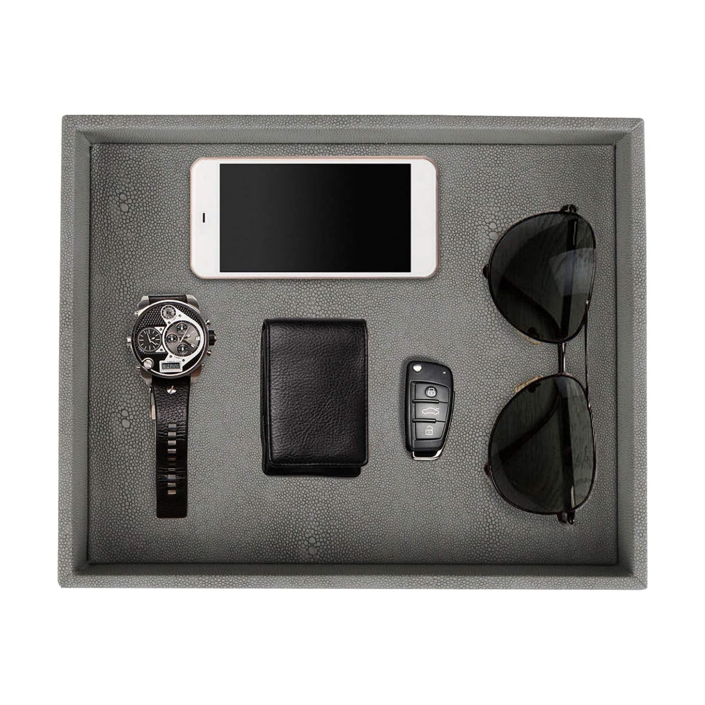 Bathroom Vanity Tray / Dark Grey Shagreen / 10.2 x 8.4 x 1.8