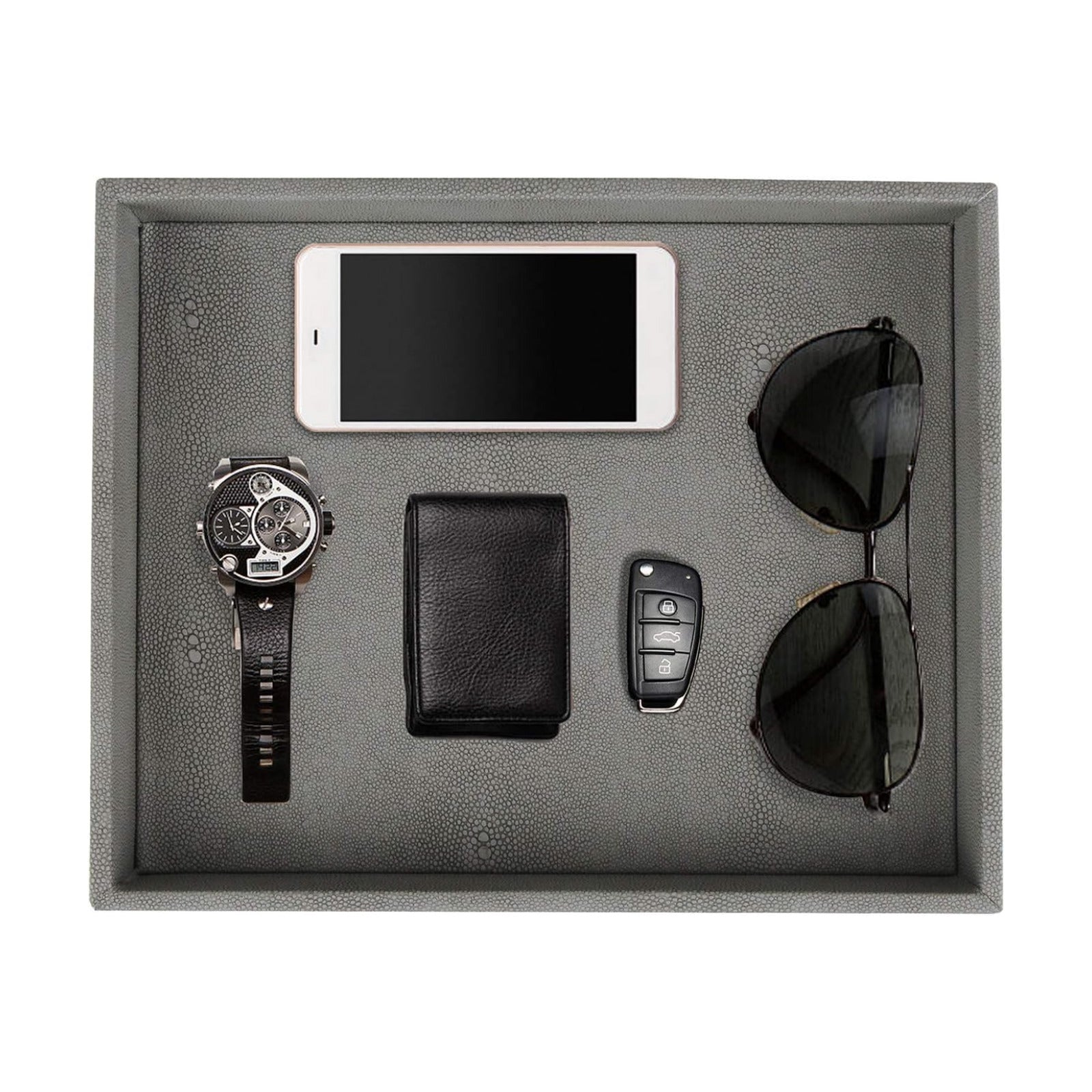 Bathroom Vanity Tray / Dark Grey Shagreen / 10.2 x 8.4 x 1.8