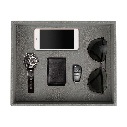 Bathroom Vanity Tray / Dark Grey Shagreen / 10.2 x 8.4 x 1.8