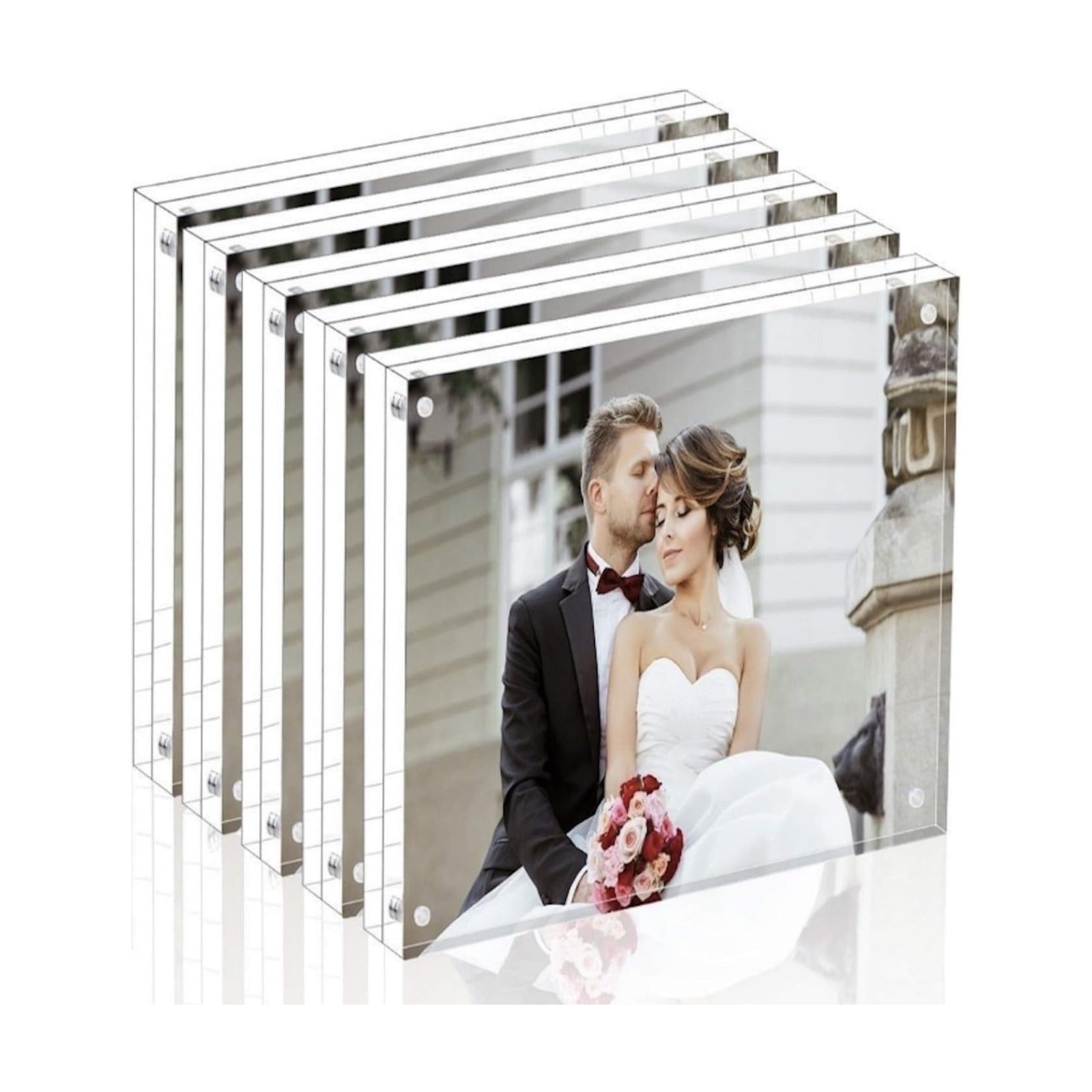 Magicool Premium Acrylic Photo Frame- Magnet Photo Frame -Double Sied Thick Desktop Frames (5x5 5 pack)