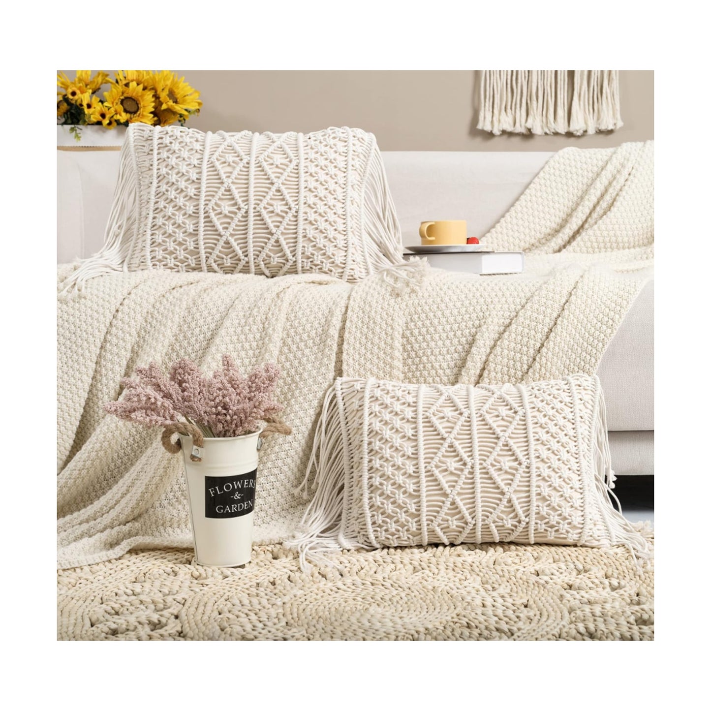 Macrame Lumbar Pillow Cover / B / Set of 2