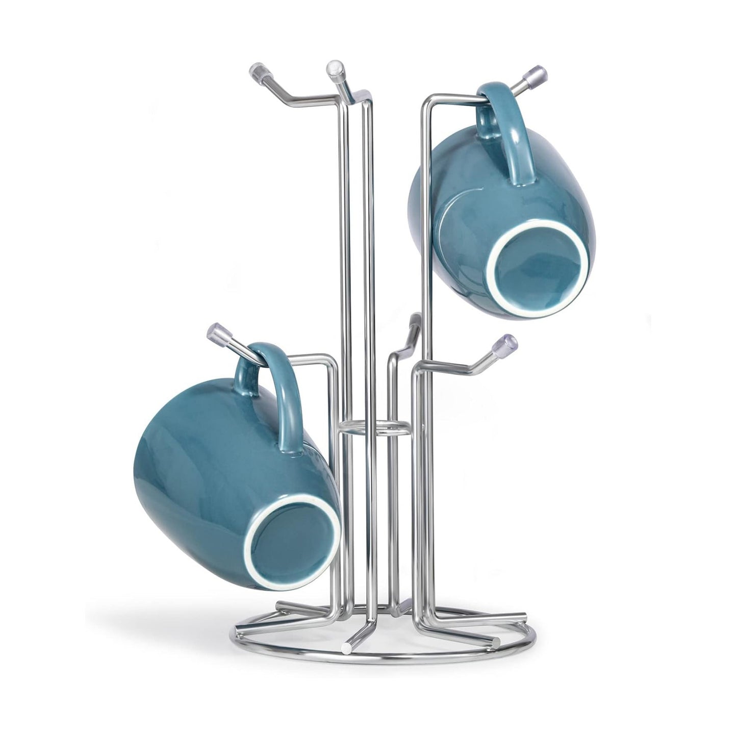 HULISEN Mug Tree for Large Cup, 6 Hook Countertop Coffee Mug Holder, Silver | Cup Rack for Counter, Stable Wide Base