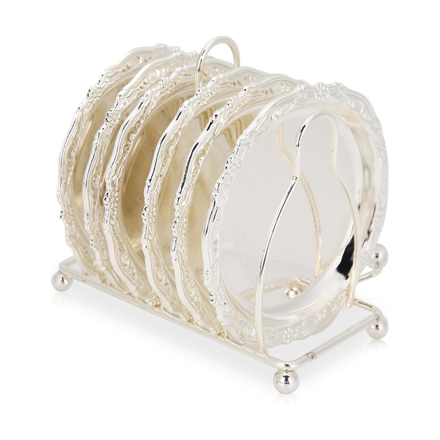 Holder / Rustic Gold Coaster Set Drink Coasters for Drinks / White / 4 Inch