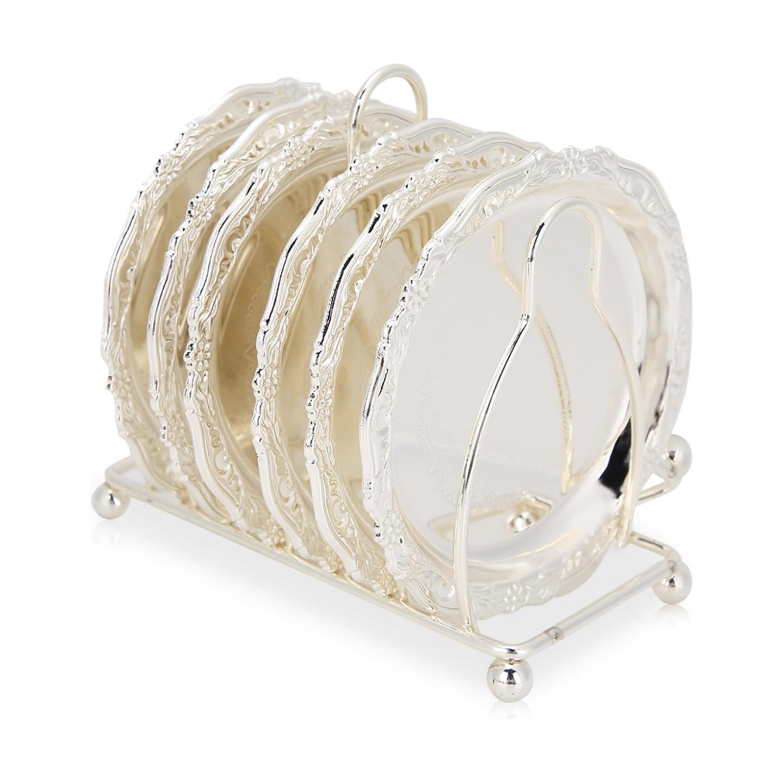 Holder / Rustic Gold Coaster Set Drink Coasters for Drinks / White / 4 Inch