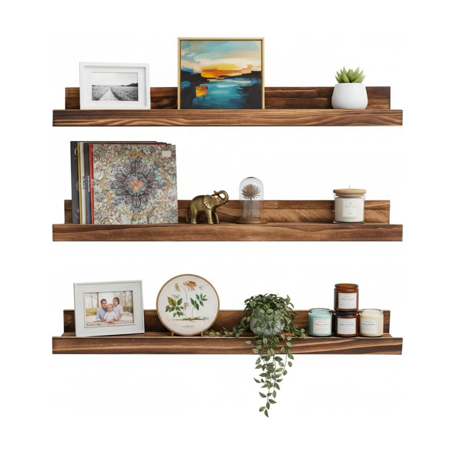 AZSKY 24 Inch Floating Shelves Set of 3 - Rustic Wood Picture Ledge Shelf for Home Storage Decor - Nursery Book