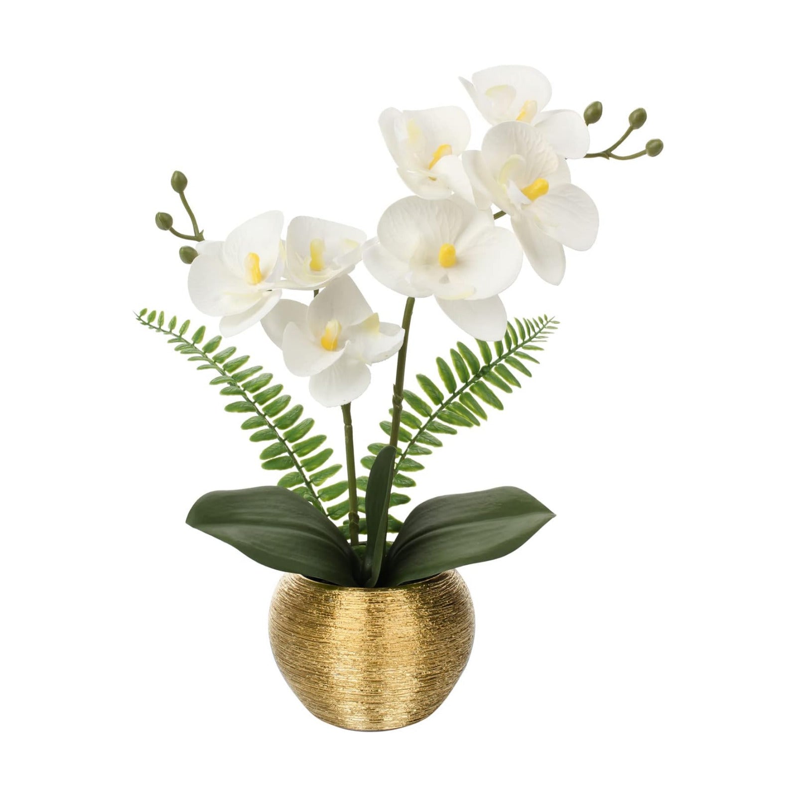 Artificial Orchid Flowers in Gold Ceramic Pot / White Orchid with Gold Vase