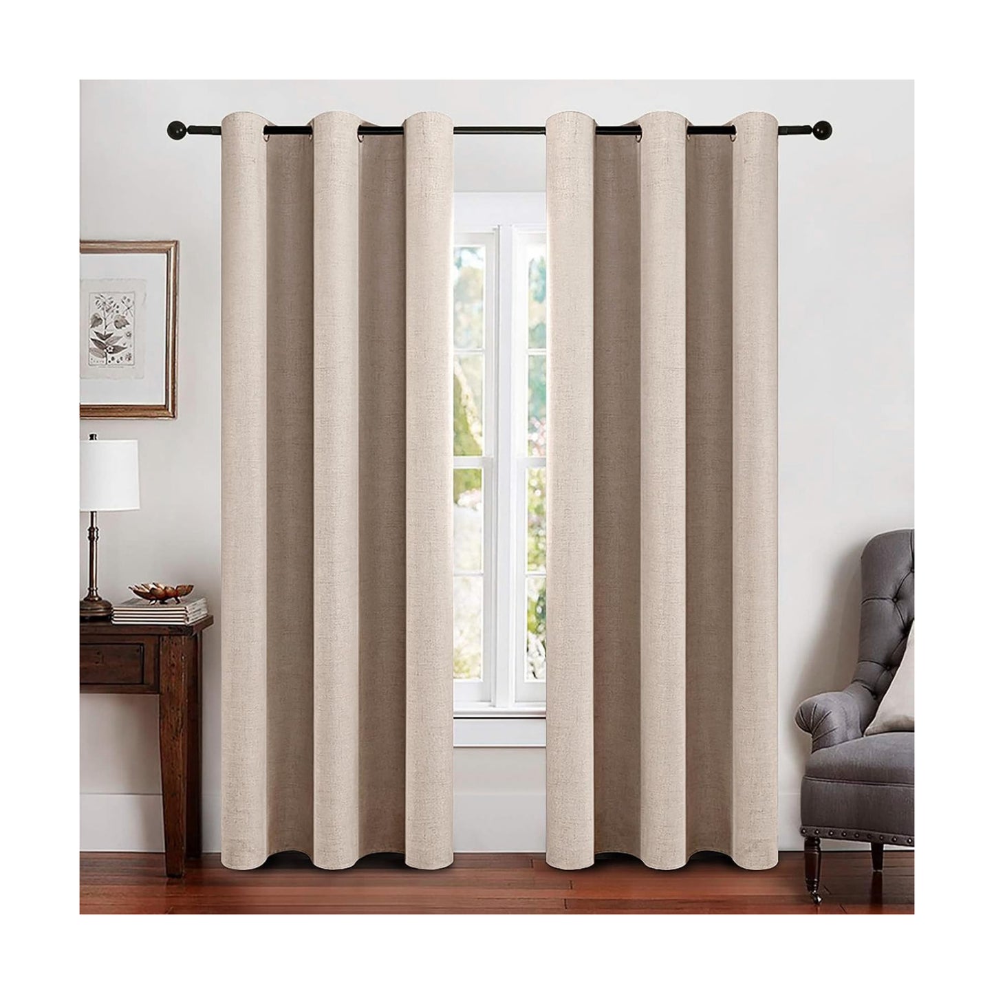 MIULEE 100% Blackout Linen Curtains for Bedroom 42x90 Inches Natural Beige