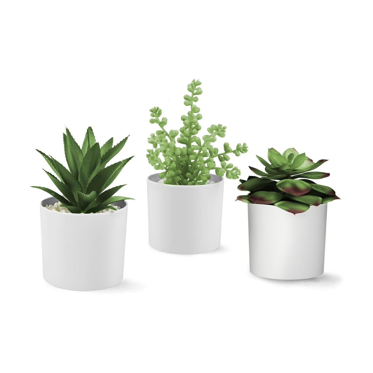 Succulent Plants Artificial in White Pots Small Faux Potted / Faux Plants-white / Set of 3