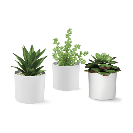 Succulent Plants Artificial in White Pots Small Faux Potted / Faux Plants-white / Set of 3