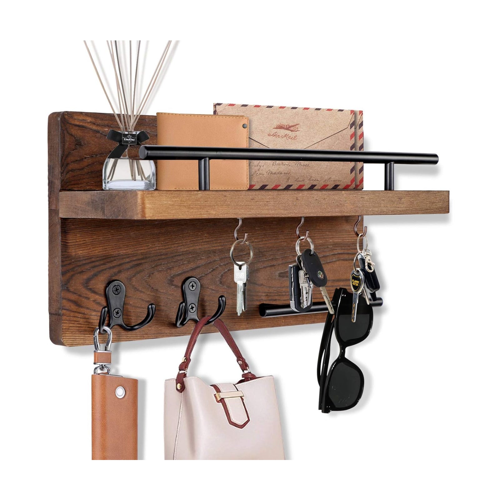 Wooden Mail Rack Organizer / Brown