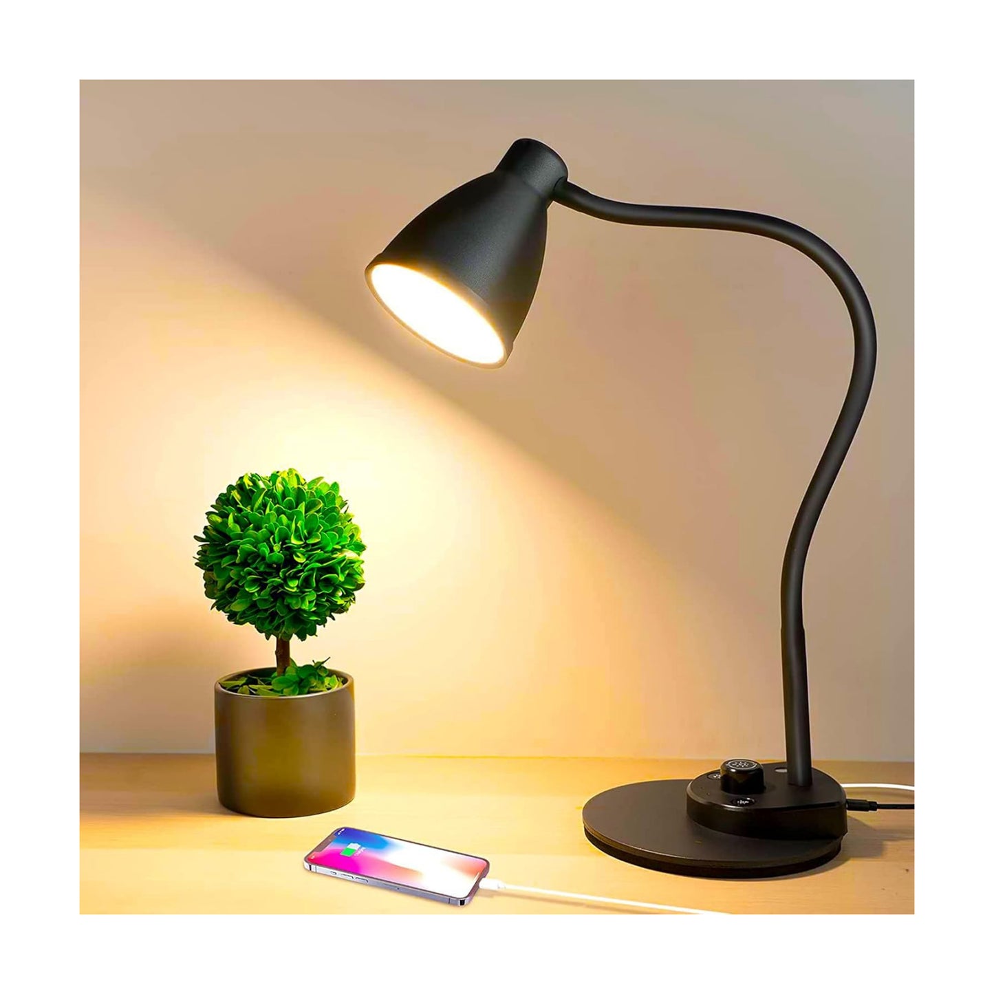 BOHON LED Desk Lamp with USB Charging Port 3 Color Modes Dimmable, Black | Reading Light Intelligent Induction Auto