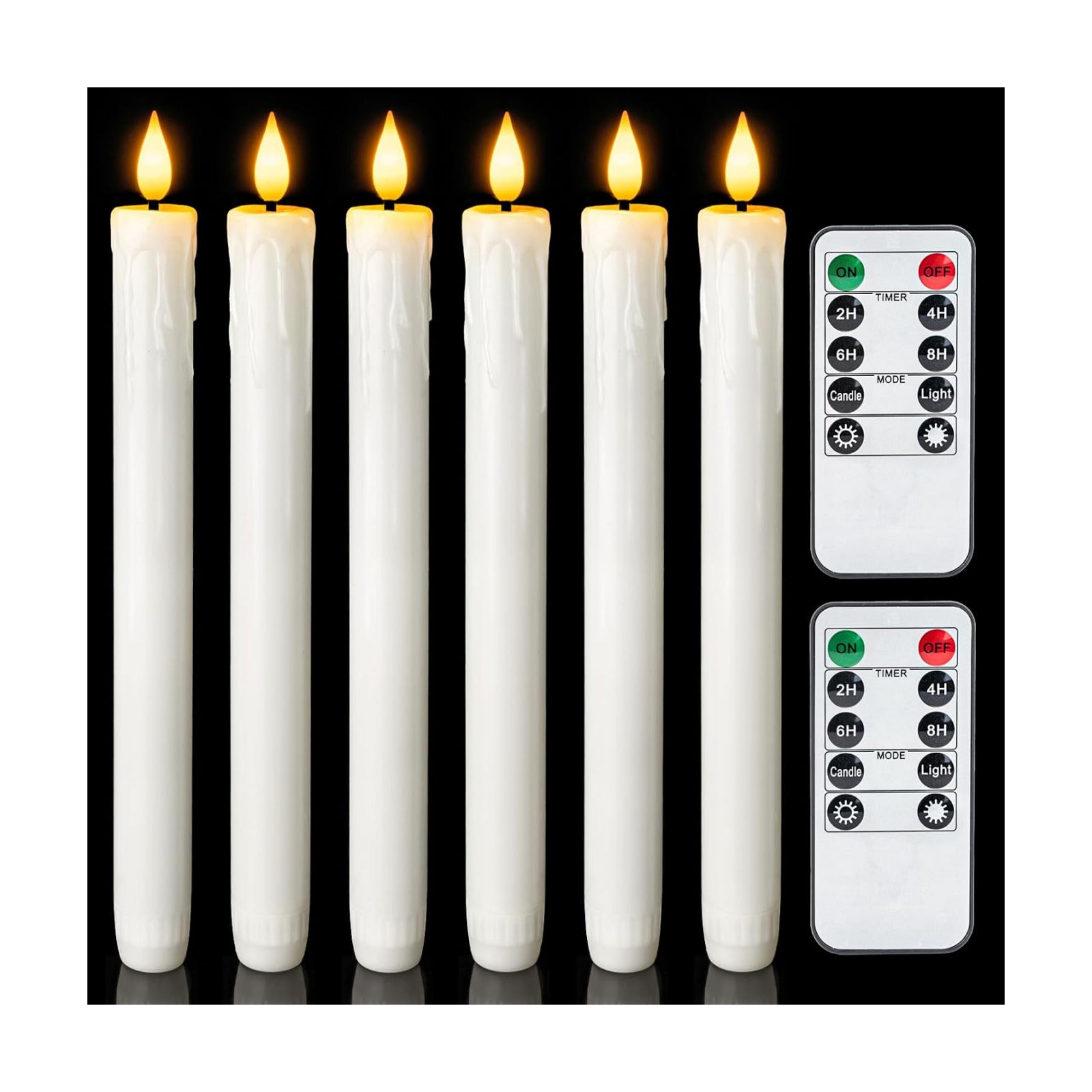 Homemory Real Wax LED Flameless Taper Candles with Timer, Dripless Fake Candlesticks with 3D Flickering Flame, 9.6
