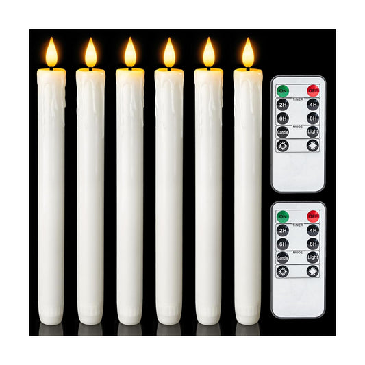 Homemory Real Wax LED Flameless Taper Candles with Timer, Dripless Fake Candlesticks with 3D Flickering Flame, 9.6