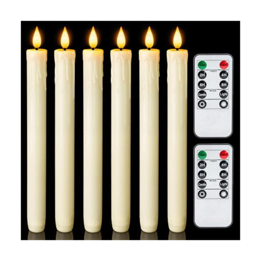 Homemory Real Wax LED Flameless Taper Candles with Remote Timer, 9.6 Inches Ivory Fake Candlesticks, Dripless Battery Operated Window Candle with 3D Flickering Flame for Fireplace Xmas Halloween