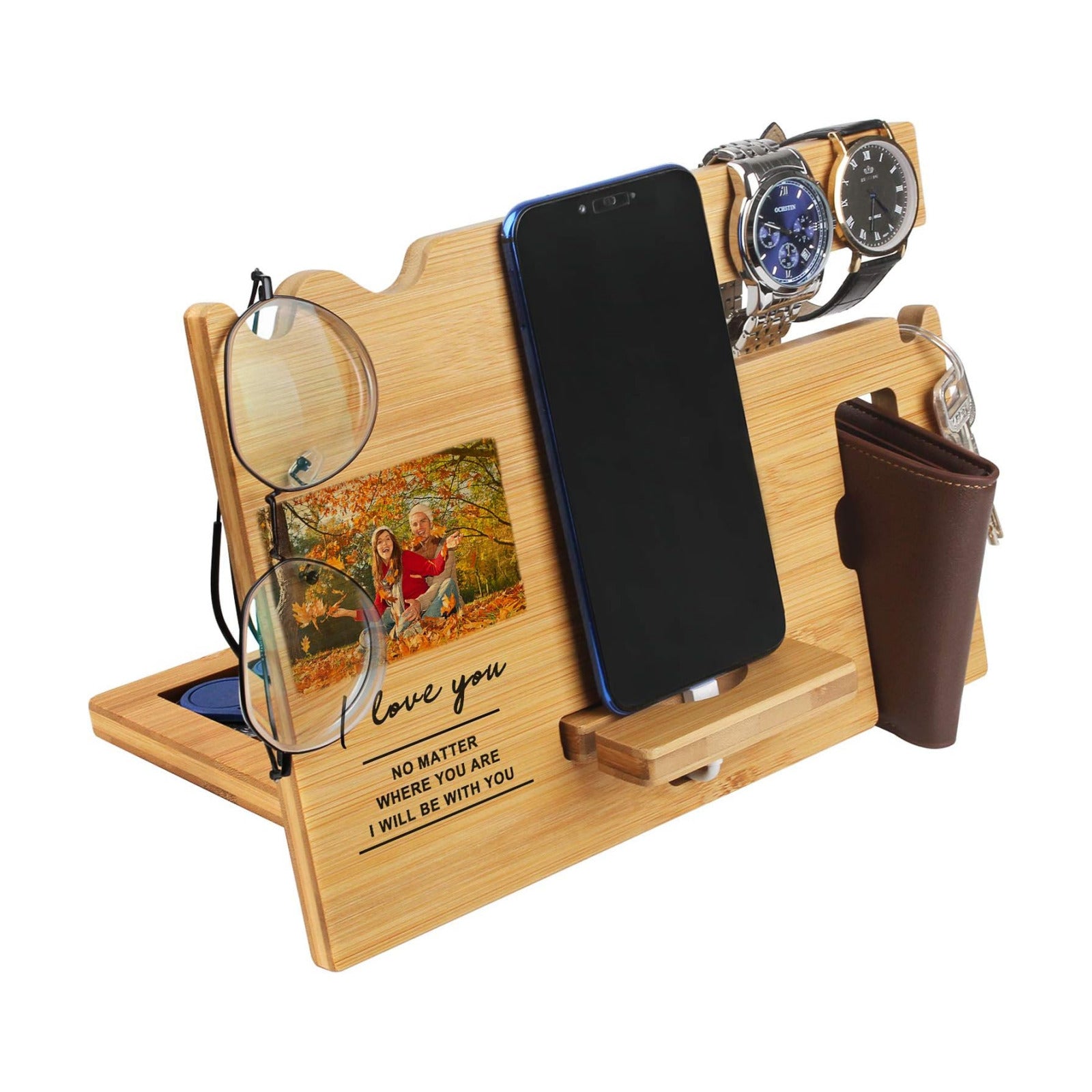 awofer Valentine's Day Gift for Him - Wood Phone Docking Station for Men Personalized for Husband Boyfriend - Birthday